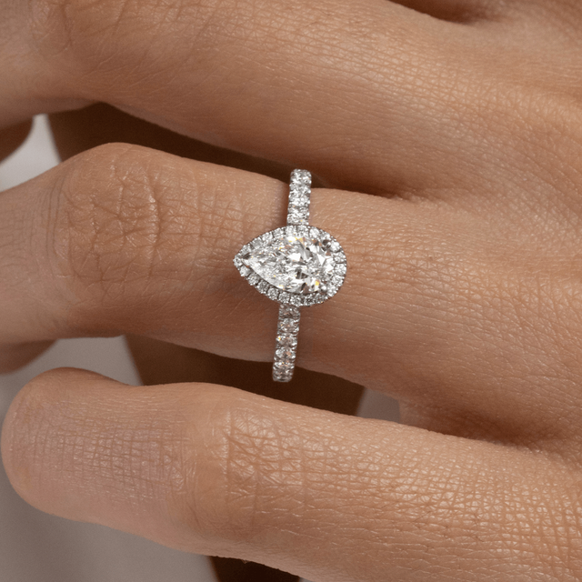 0.70 Carat Pear Diamond Halo Engagement Ring In Platinum - Maya
