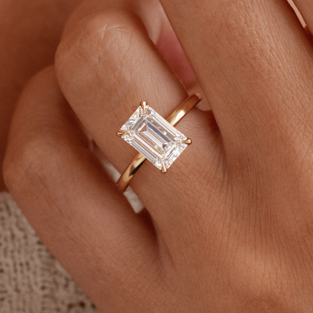 3 Carat Emerald Diamond Hidden Halo Engagement Ring In 18k Yellow Gold - Kate