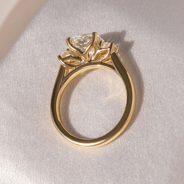 2 Carat Cushion Diamond Floral Trilogy Engagement Ring In 18K Yellow Gold - Rohini