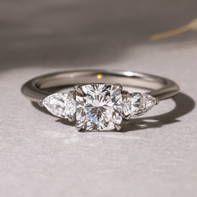 1 Carat Cushion Diamond Trilogy Engagement Ring In Platinum - Vivian