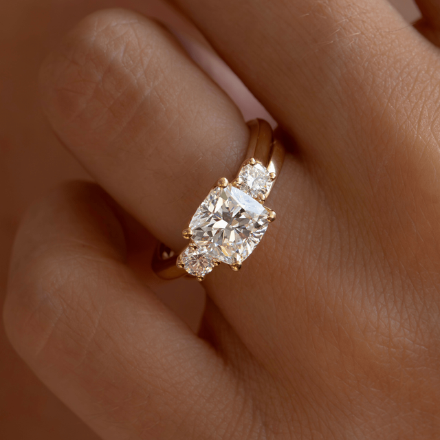 2 Carat Cushion Diamond Floral Trilogy Engagement Ring In 18K Yellow Gold - Rohini