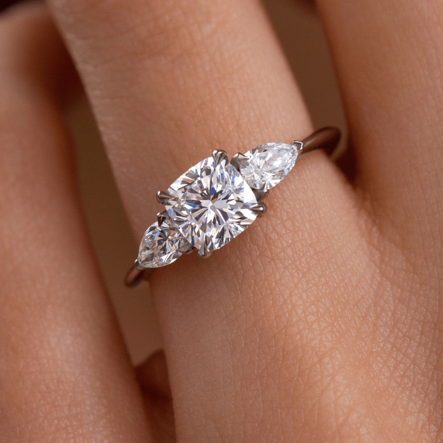 1 Carat Cushion Diamond Trilogy Engagement Ring In Platinum - Vivian