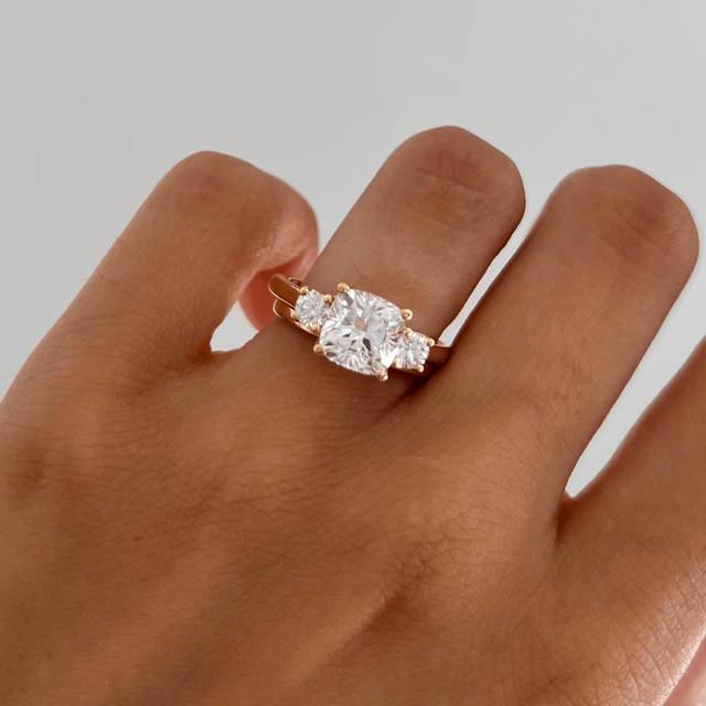 2 Carat Cushion Diamond Floral Trilogy Engagement Ring In 18K Yellow Gold - Rohini