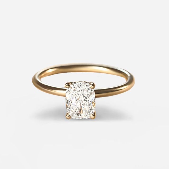 1.50 Carat Cushion Diamond Hidden Halo Engagement Ring In 18K Yellow Gold - Kate
