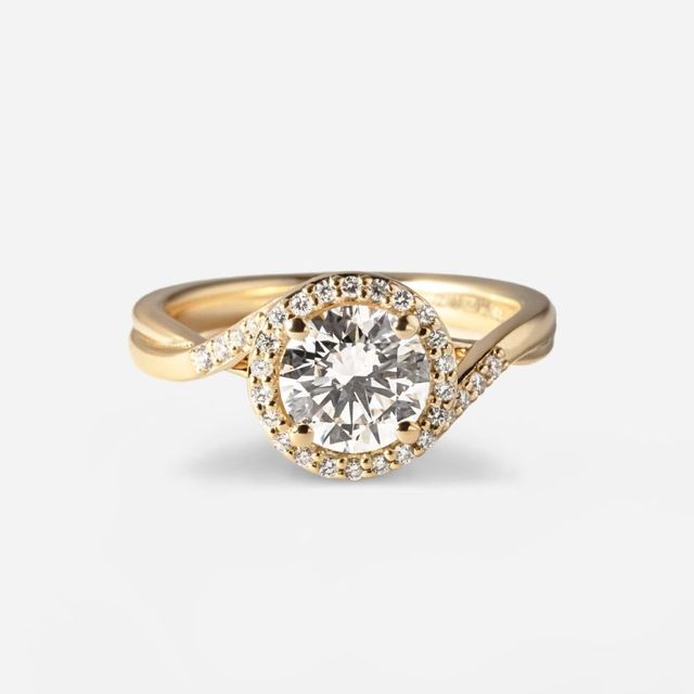 1 Carat Round Diamond Unique Halo Engagement Ring In 18K Yellow Gold - Rigel