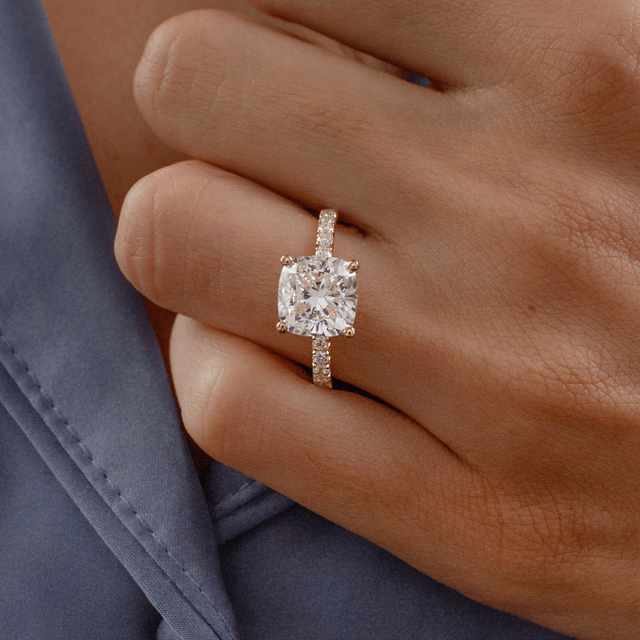 3 Carat Cushion Diamond Hidden Halo Engagement Ring In 18K Yellow Gold - Sadie