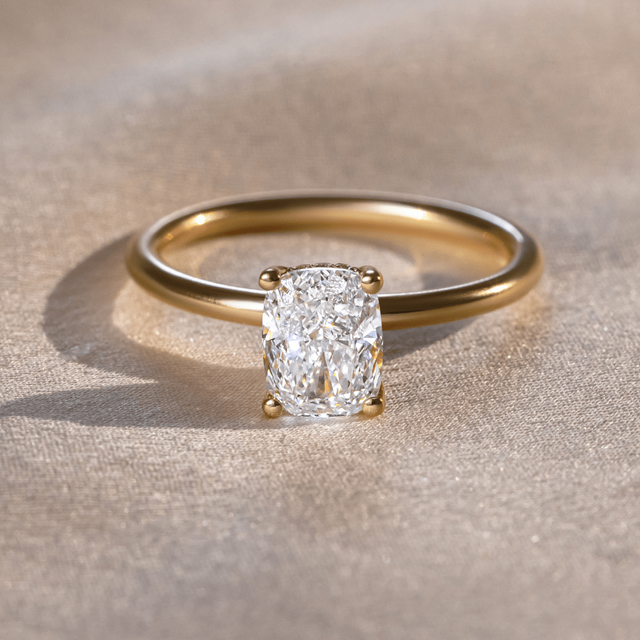 1.50 Carat Cushion Diamond Hidden Halo Engagement Ring In 18K Yellow Gold - Kate