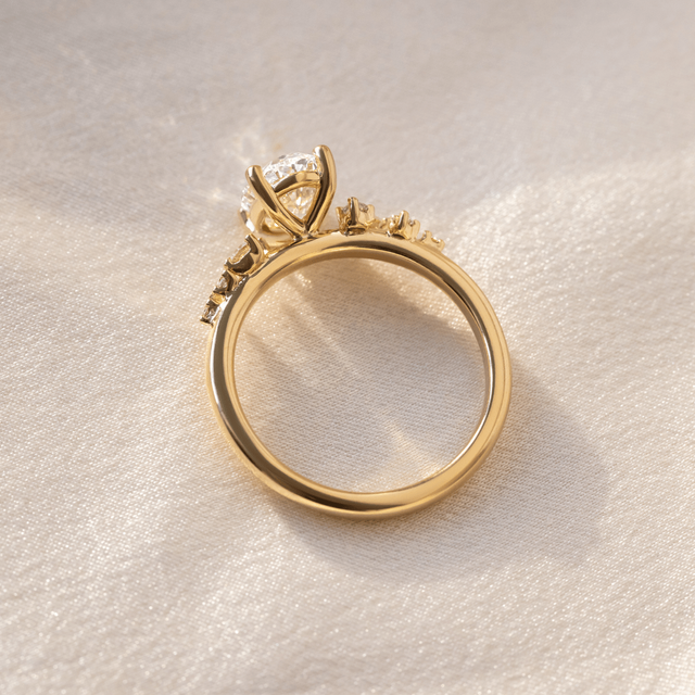 1.50 Carat Oval Diamond Cluster Engagement Ring In 18K Yellow Gold - Morning Star