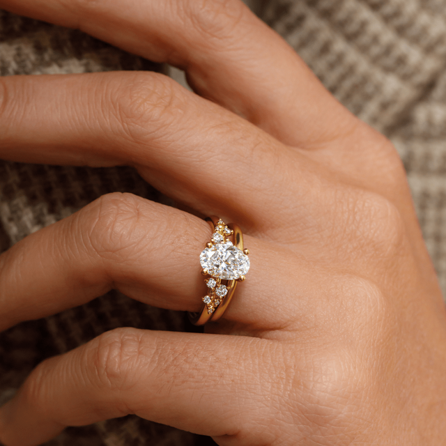 1.50 Carat Oval Diamond Cluster Engagement Ring In 18K Yellow Gold - Morning Star