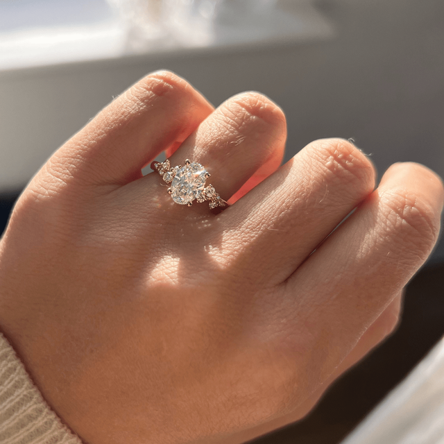 1.50 Carat Oval Diamond Cluster Engagement Ring In 18K Yellow Gold - Morning Star