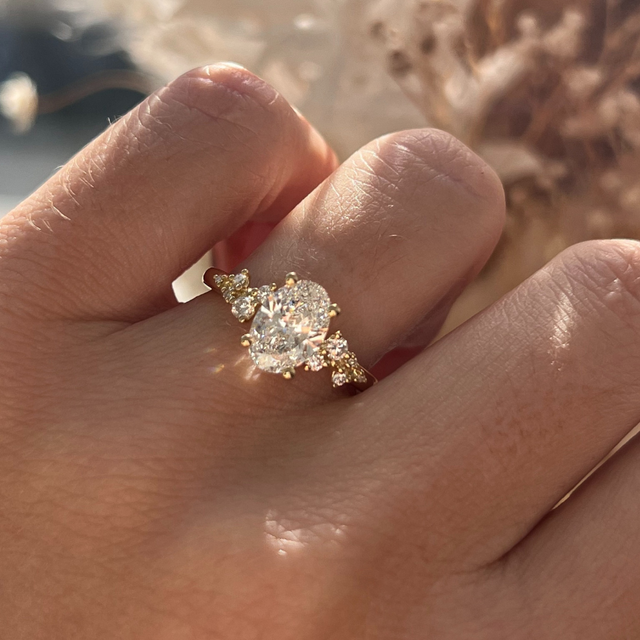 1.50 Carat Oval Diamond Cluster Engagement Ring In 18K Yellow Gold - Morning Star