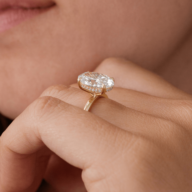 4 Carat Oval Diamond Hidden Halo Engagement Ring In 18K Yellow Gold-Kate