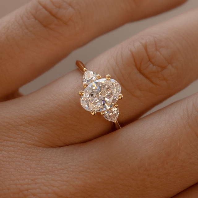 1.50 Carat Oval Diamond Trilogy Engagement Ring In 18K Yellow Gold - Venus