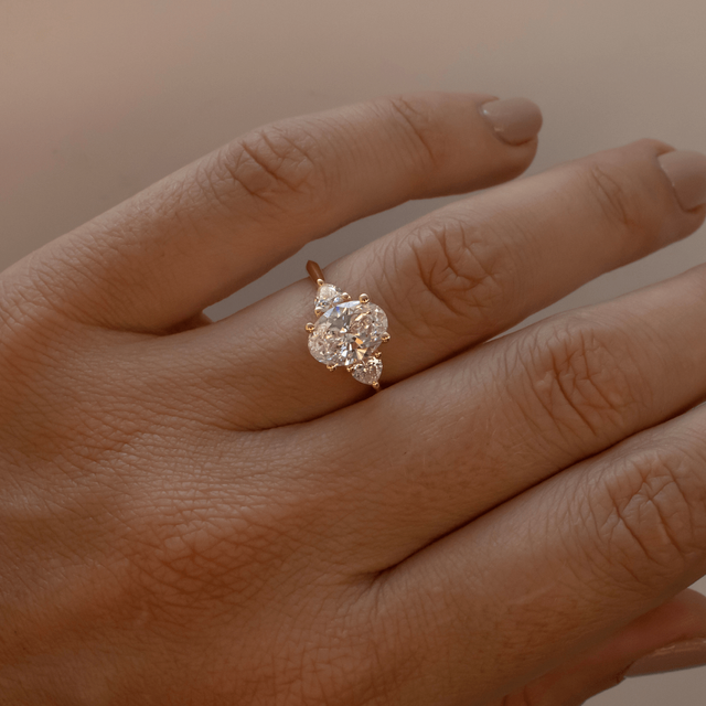 1.50 Carat Oval Diamond Trilogy Engagement Ring In 18K Yellow Gold - Venus
