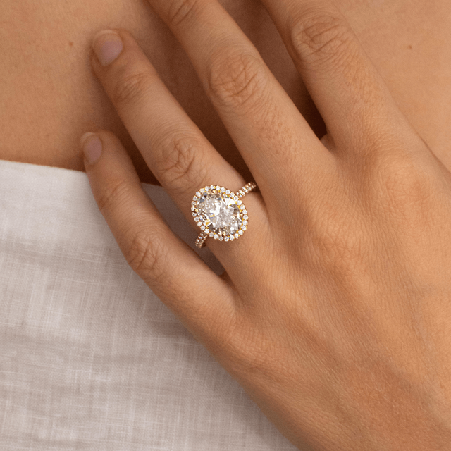 4 Carat Oval Diamond Halo Engagement Ring In 18K Yellow Gold - Maya