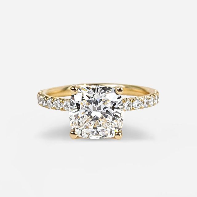 3 Carat Cushion Diamond Hidden Halo Engagement Ring In 18K Yellow Gold - Sadie