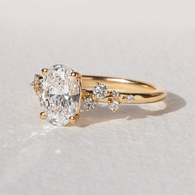1.50 Carat Oval Diamond Cluster Engagement Ring In 18K Yellow Gold - Morning Star