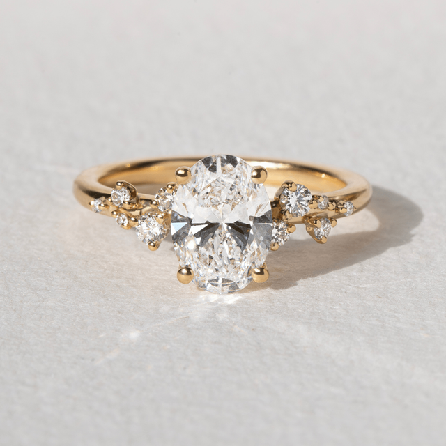 1.50 Carat Oval Diamond Cluster Engagement Ring In 18K Yellow Gold - Morning Star
