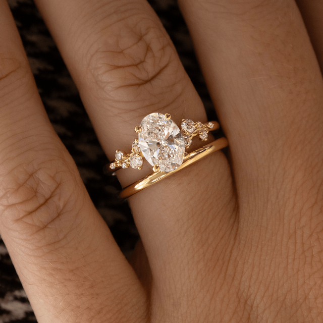 1.50 Carat Oval Diamond Cluster Engagement Ring In 18K Yellow Gold - Morning Star