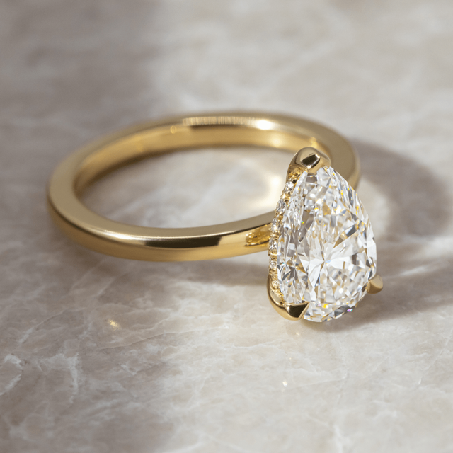 2 Carat Pear Diamond Hidden Halo Engagement Ring In 18K Yellow Gold - Kate