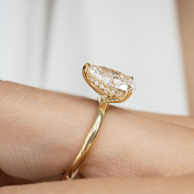 2 Carat Pear Diamond Hidden Halo Engagement Ring In 18K Yellow Gold - Kate