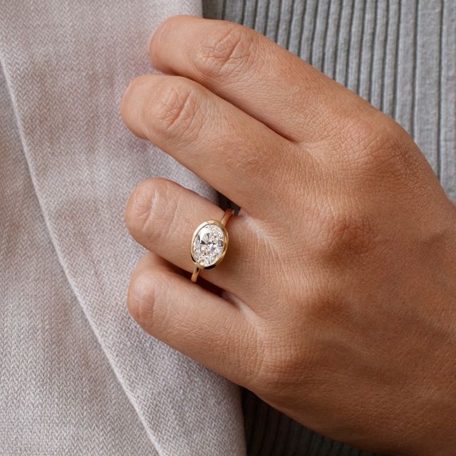 2 Carat Lab Grown Oval East-West Bezel Engagement Ring In Yellow Gold - Sydney