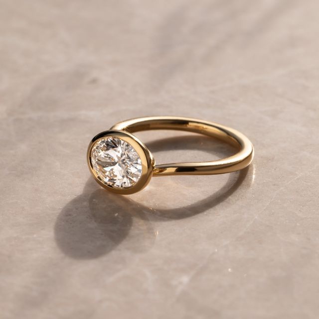 2 Carat Lab Grown Oval East-West Bezel Engagement Ring In Yellow Gold - Sydney