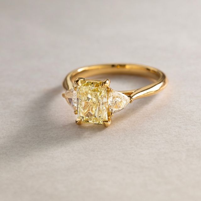 2 Carat Radiant Yellow Diamond Trilogy Engagement Ring In Yellow Gold - Manilla