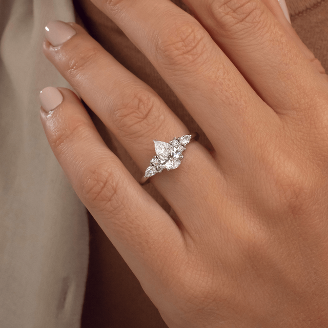 1 Carat Pear Diamond Cluster Engagement Ring In Platinum - Nanami