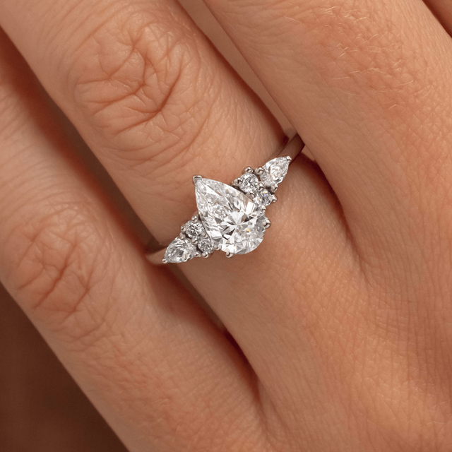 1 Carat Pear Diamond Cluster Engagement Ring In Platinum - Nanami