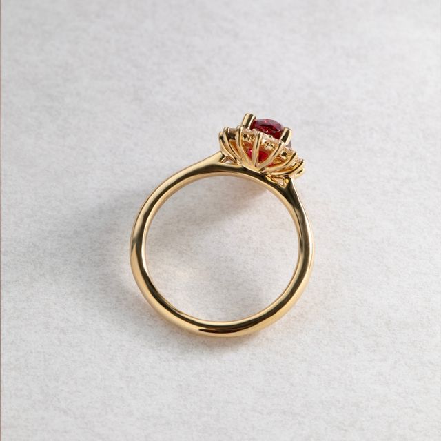 2 Carat Oval Ruby Diamond Cluster Engagement Ring In Yellow Gold - Windermere