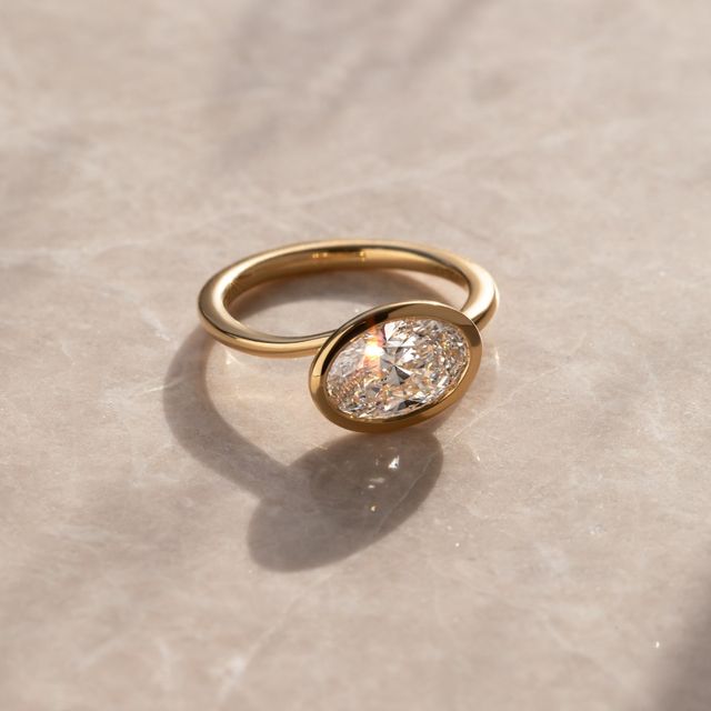 2 Carat Lab Grown Oval East-West Bezel Engagement Ring In Yellow Gold - Sydney