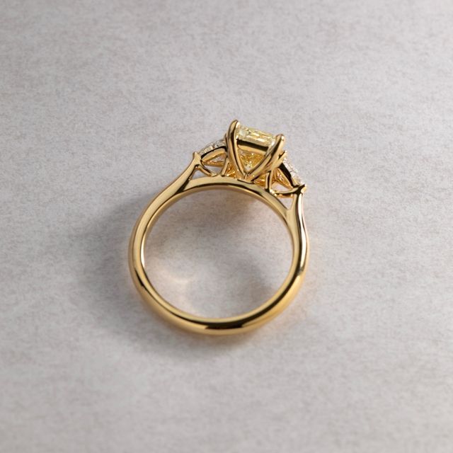 2 Carat Radiant Yellow Diamond Trilogy Engagement Ring In Yellow Gold - Manilla