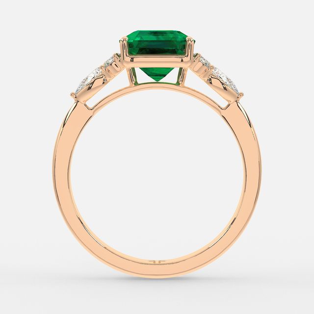 1 Carat Lab Grown Asscher Emerald Cluster Engagement Ring In Rose Gold- Nanami