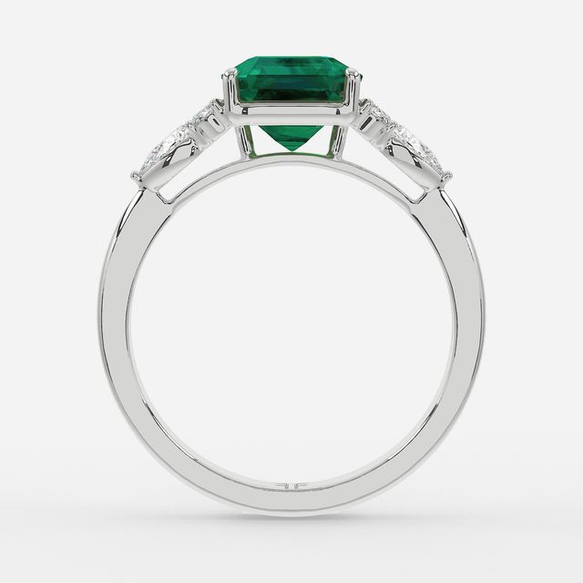 1 Carat Lab Grown Asscher Emerald Cluster Engagement Ring In White Gold - Nanami