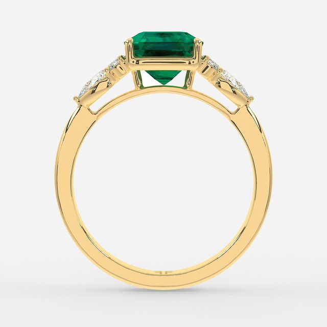 1 Carat Lab Grown Asscher Emerald Cluster Engagement Ring In Yellow Gold- Nanami