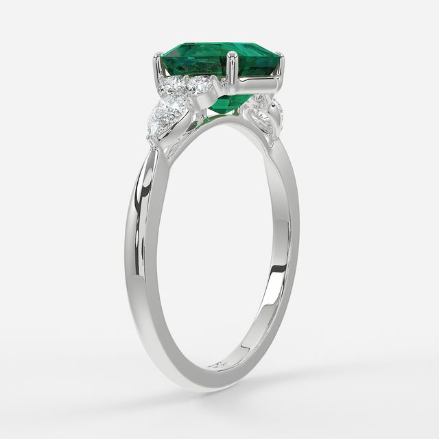 1 Carat Lab Grown Asscher Emerald Cluster Engagement Ring In White Gold - Nanami