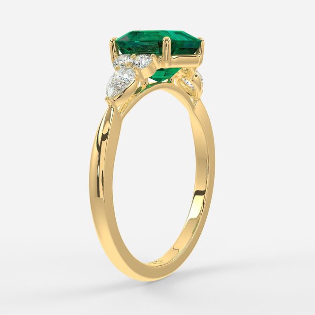 1 Carat Lab Grown Asscher Emerald Cluster Engagement Ring In Yellow Gold- Nanami