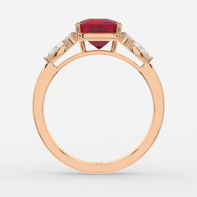1 Carat Lab Grown Asscher Ruby Cluster Engagement Ring In Rose Gold - Nanami