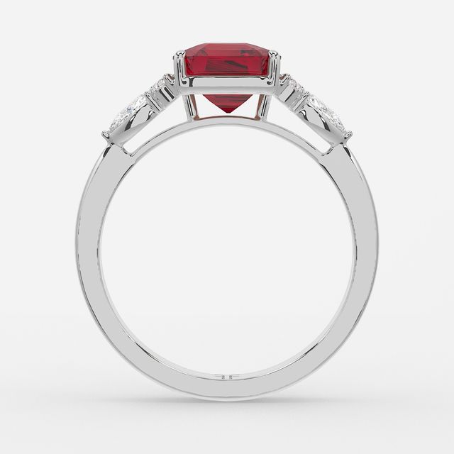 1 Carat Lab Grown Asscher Ruby Cluster Engagement Ring In White Gold - Nanami