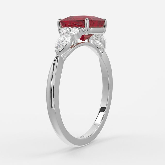 1 Carat Lab Grown Asscher Ruby Cluster Engagement Ring In White Gold - Nanami