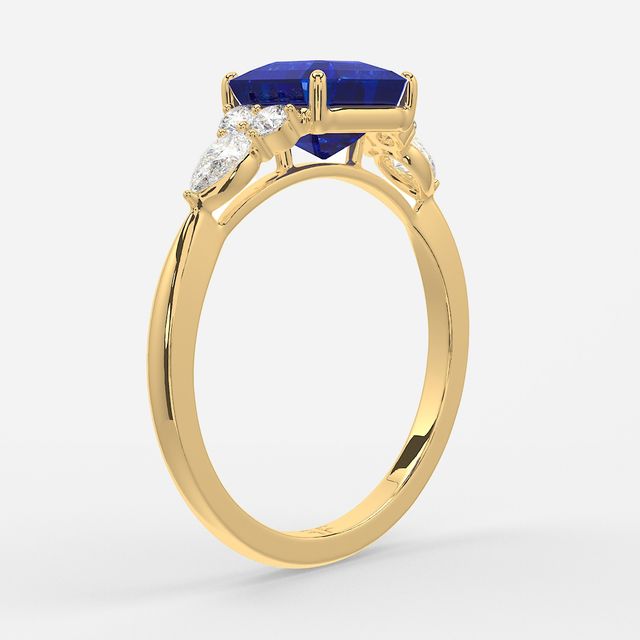 1 Carat Lab Grown Asscher Sapphire Cluster Engagement Ring In Yellow Gold - Nanami
