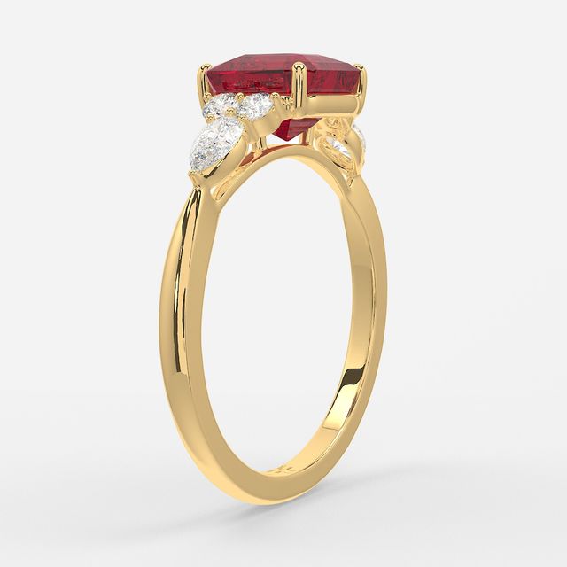 1 Carat Lab Grown Asscher Ruby Cluster Engagement Ring In Yellow Gold - Nanami