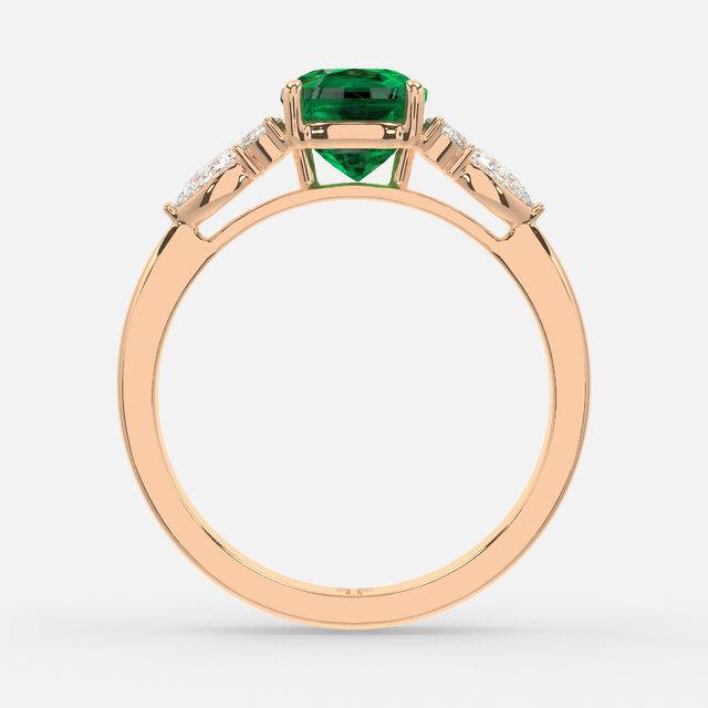 1 Carat Lab Grown Cushion Emerald Cluster Engagement Ring In Rose Gold- Nanami
