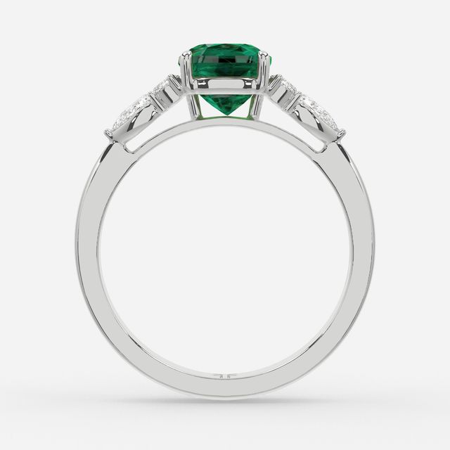 1 Carat Lab Grown Cushion Emerald Cluster Engagement Ring In White Gold - Nanami