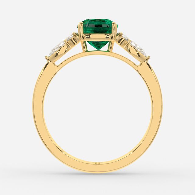 1 Carat Lab Grown Cushion Emerald Cluster Engagement Ring In Yellow Gold- Nanami
