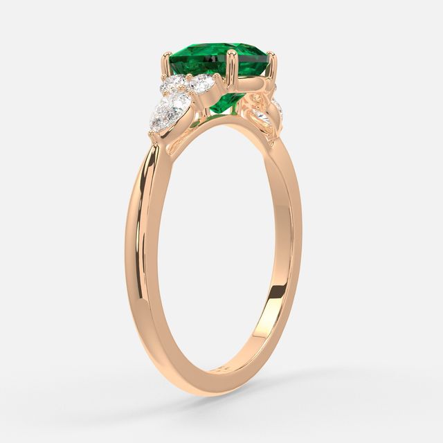 1 Carat Lab Grown Cushion Emerald Cluster Engagement Ring In Rose Gold- Nanami