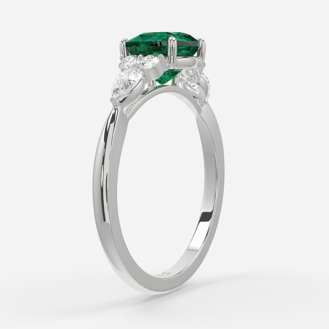 1 Carat Lab Grown Cushion Emerald Cluster Engagement Ring In White Gold - Nanami