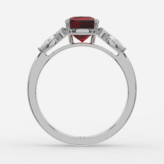 1 Carat Lab Grown Cushion Ruby Cluster Engagement Ring In White Gold - Nanami