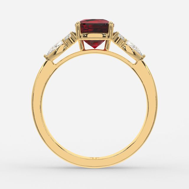1 Carat Lab Grown Cushion Ruby Cluster Engagement Ring In Yellow Gold - Nanami
